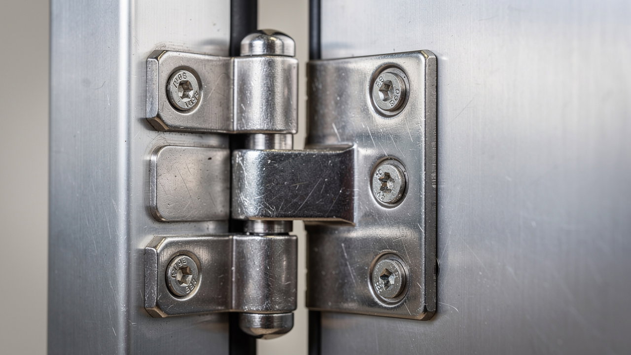 Heavy-duty commercial door hinges on steel frame