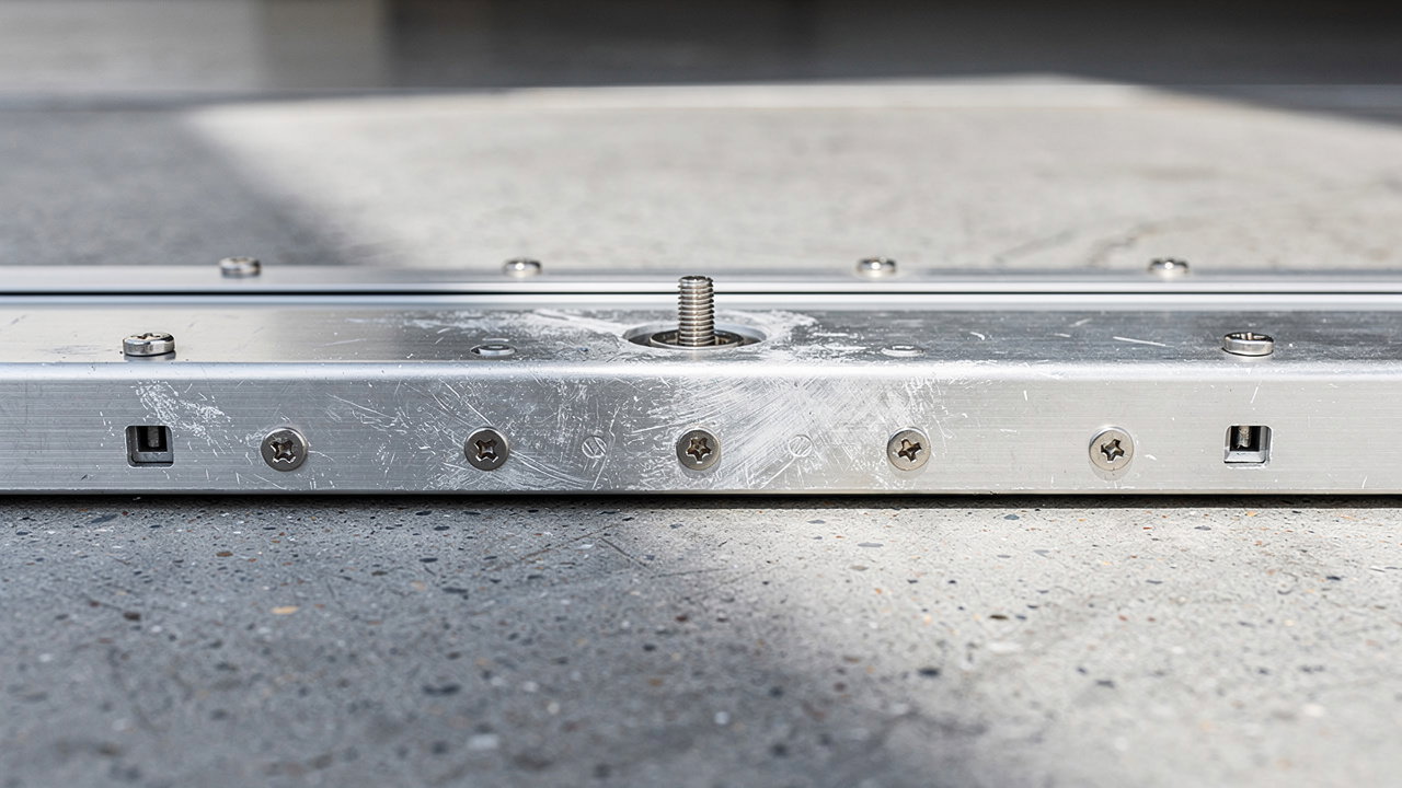 Adjustable commercial door threshold with mounting screws