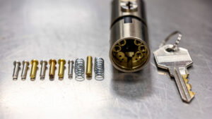lock cylinder pins rekeying components closeup
